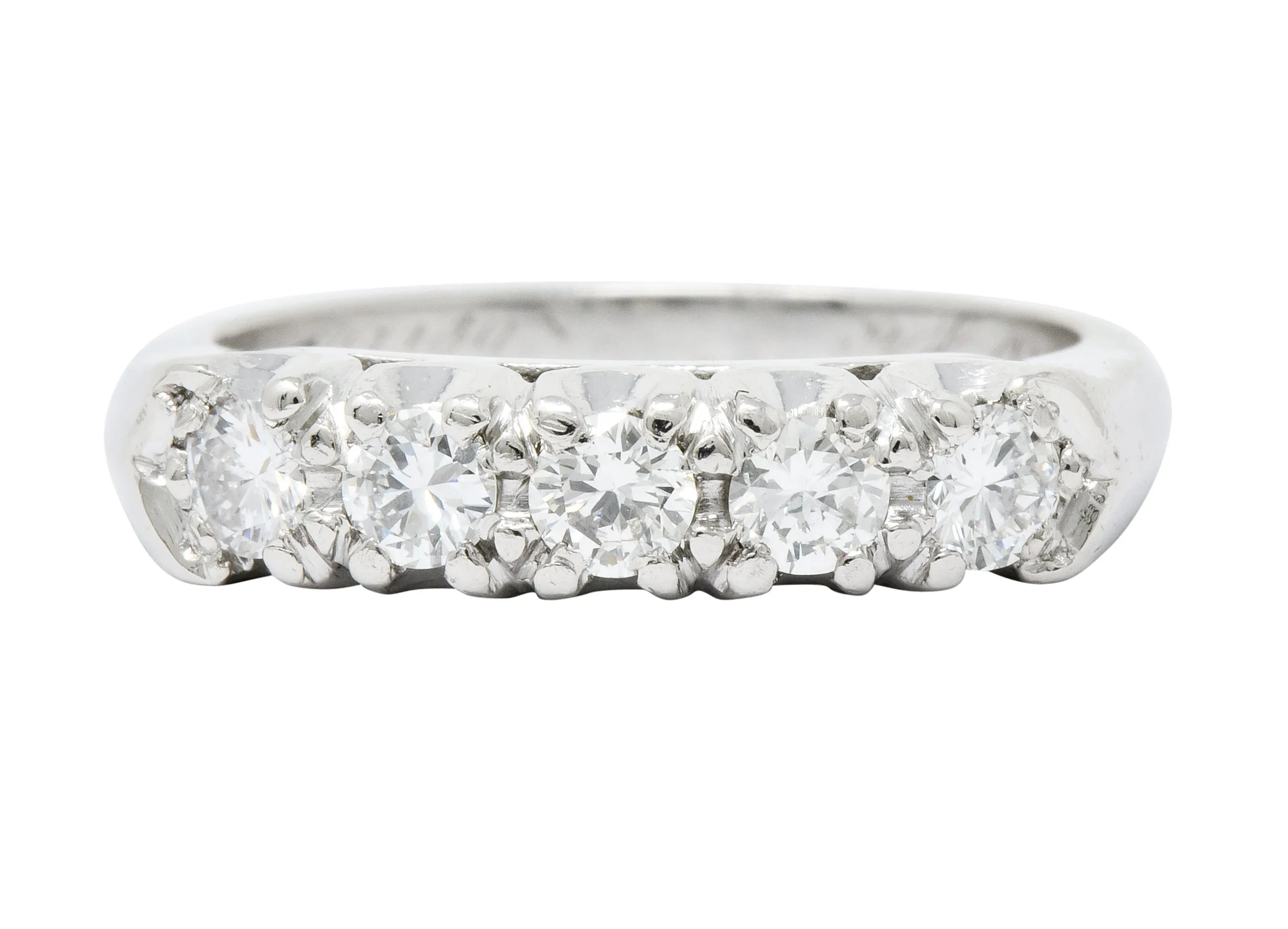 1950's Mid-Century 0.70 CTW Diamond Platinum Five Stone Band Ring