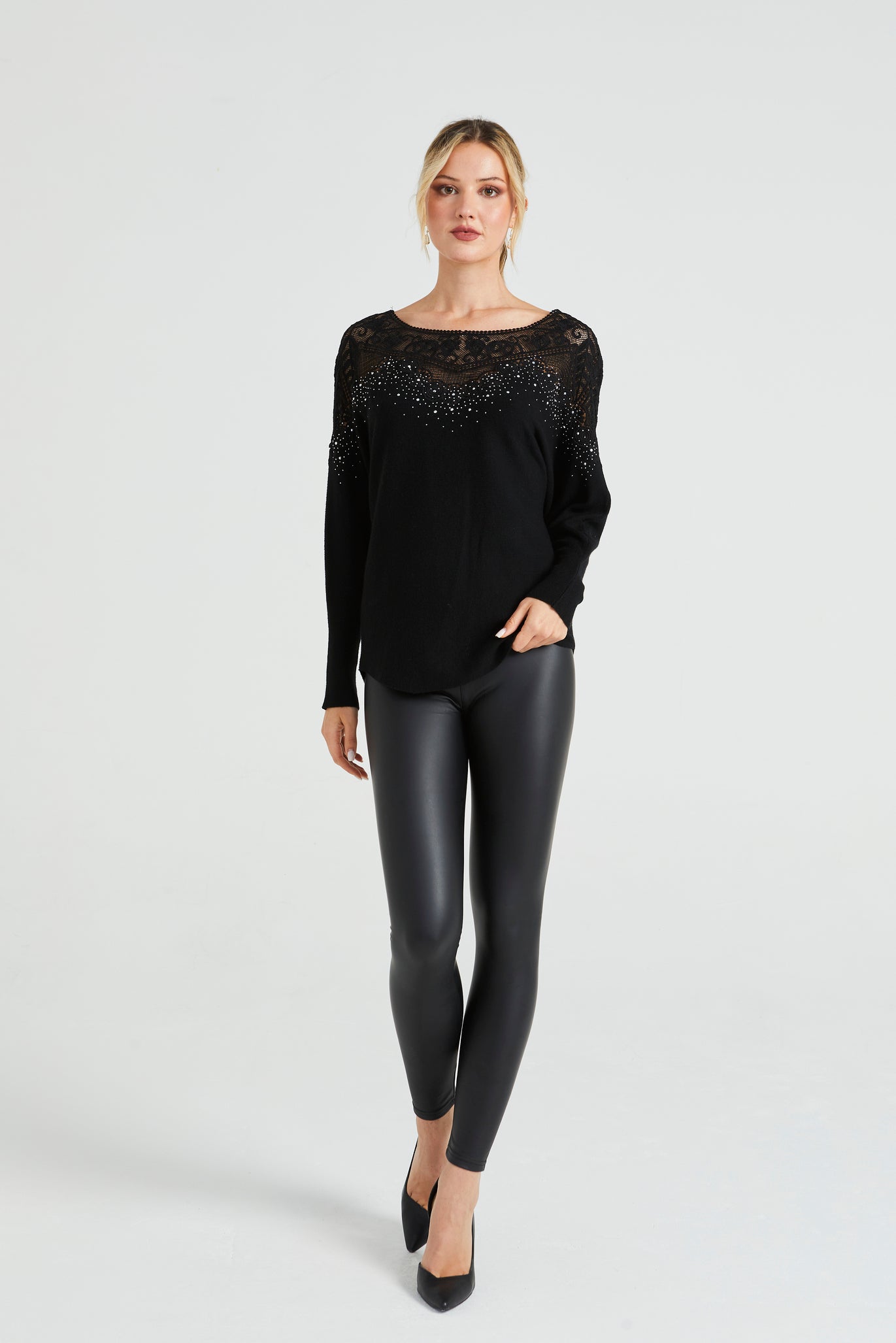 Angeleye Black Batwing Knitted Jumper With Sequin