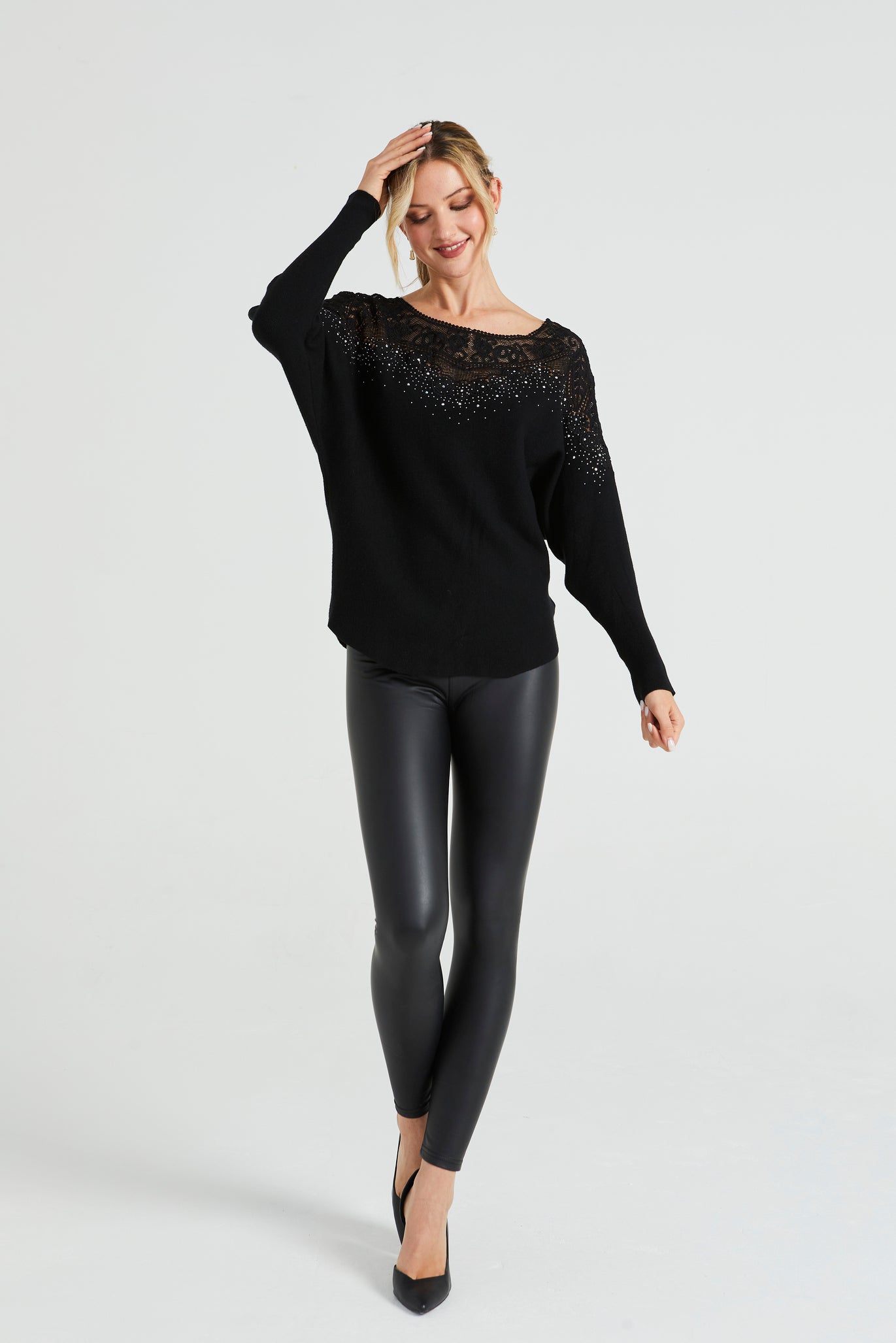 Angeleye Black Batwing Knitted Jumper With Sequin