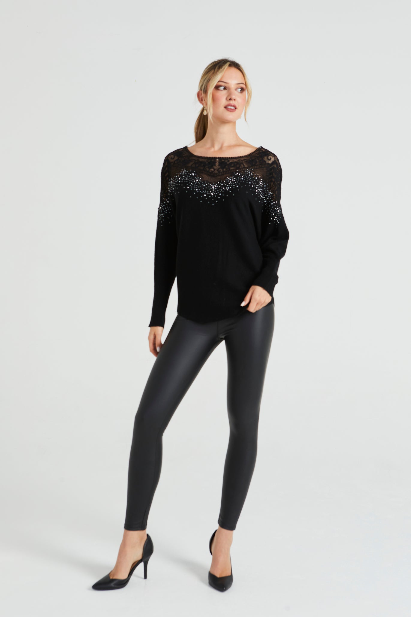 Angeleye Black Batwing Knitted Jumper With Sequin