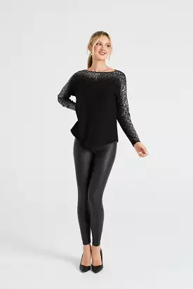 Angeleye Diamonte Neck & Sleeves Detail Jumper In Black