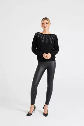 Angeleye Diamonte Neck Detail Batwing Jumper In Black