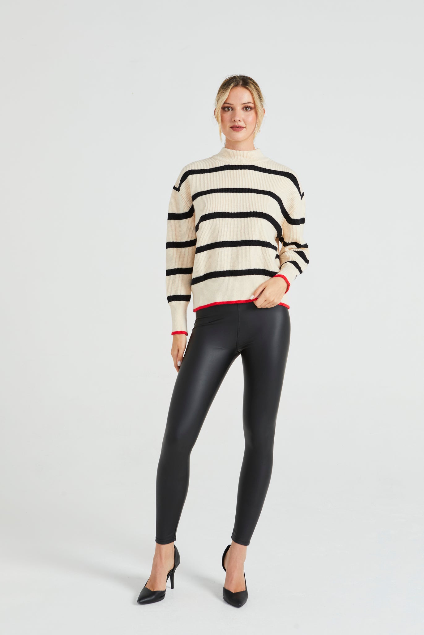 Angeleye Striped Jumper With Red Hem Line Detail