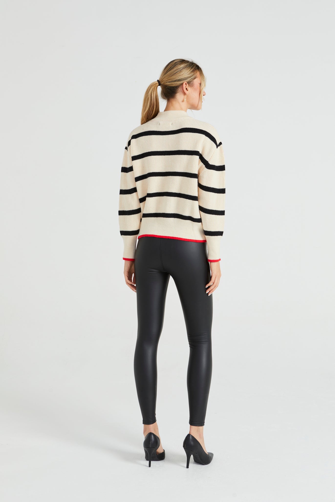 Angeleye Striped Jumper With Red Hem Line Detail