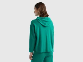 Aqua green cashmere blend sweater with hood - Green | Benetton