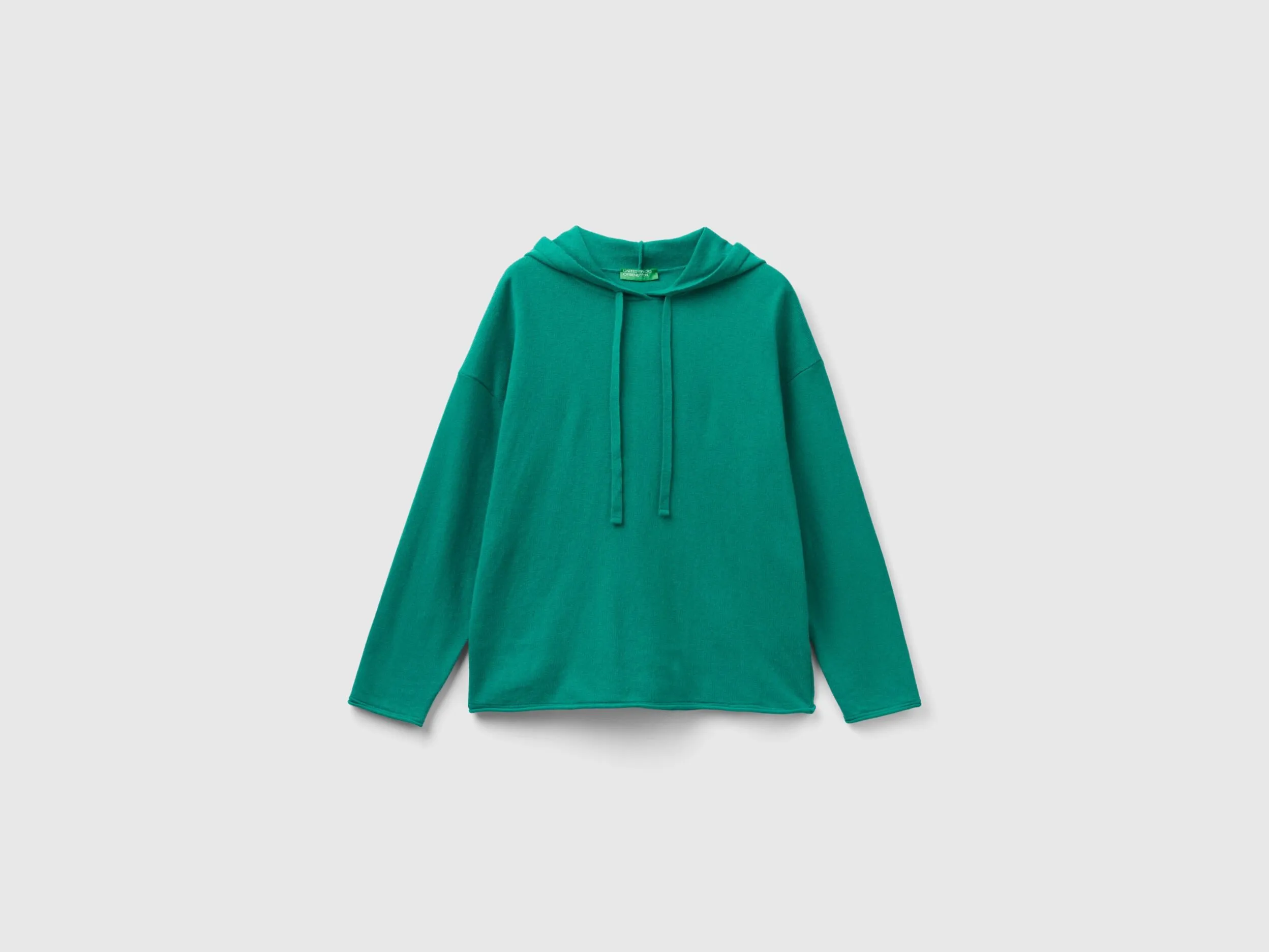 Aqua green cashmere blend sweater with hood - Green | Benetton