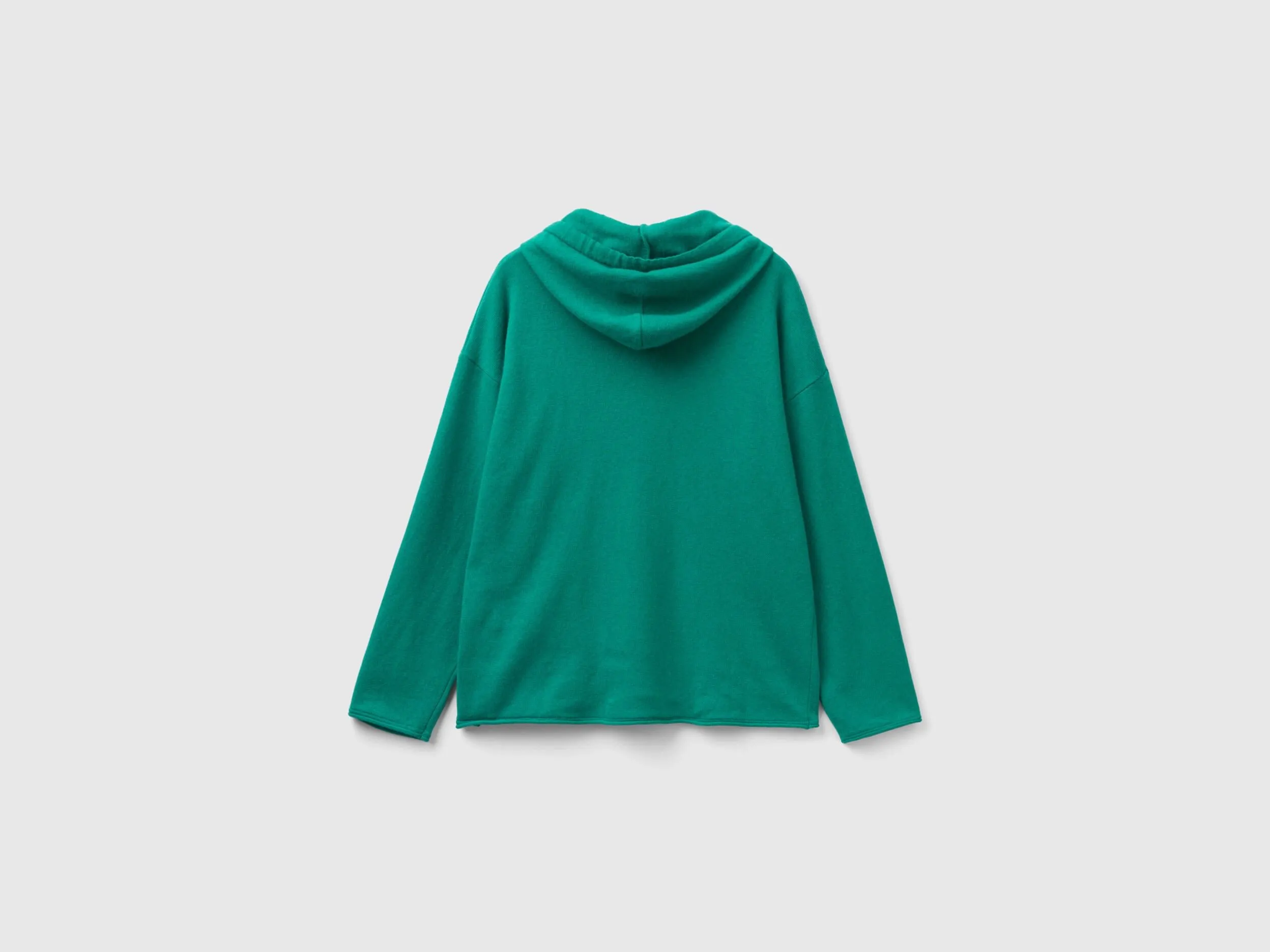 Aqua green cashmere blend sweater with hood - Green | Benetton