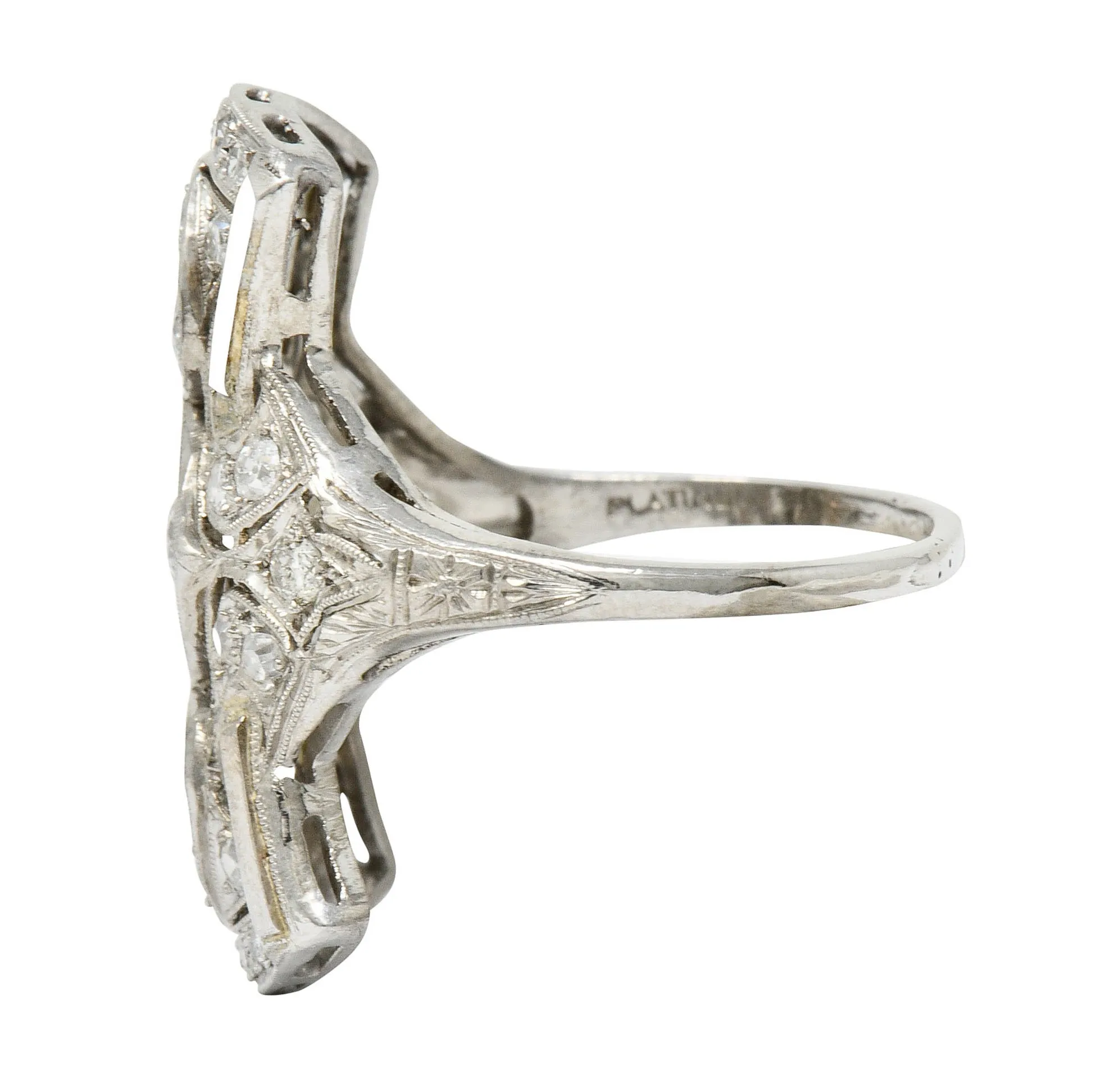 Art Deco 1.00 CTW Diamond Platinum Flared Dinner Ring Circa 1930