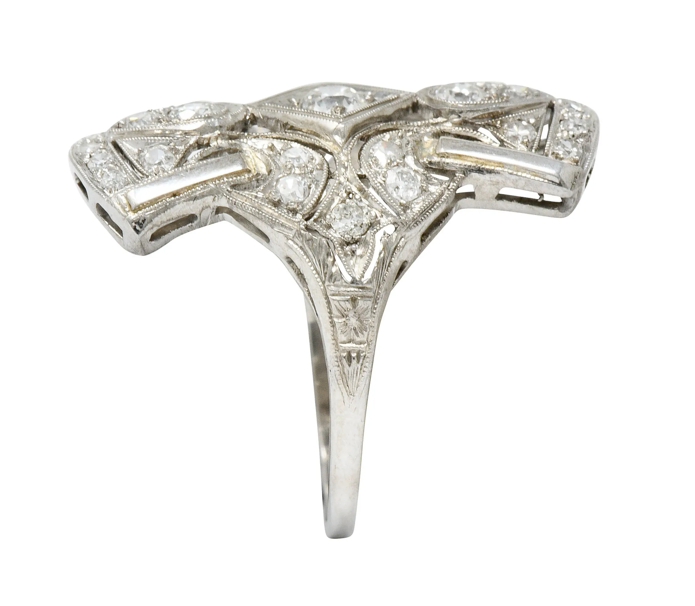 Art Deco 1.00 CTW Diamond Platinum Flared Dinner Ring Circa 1930