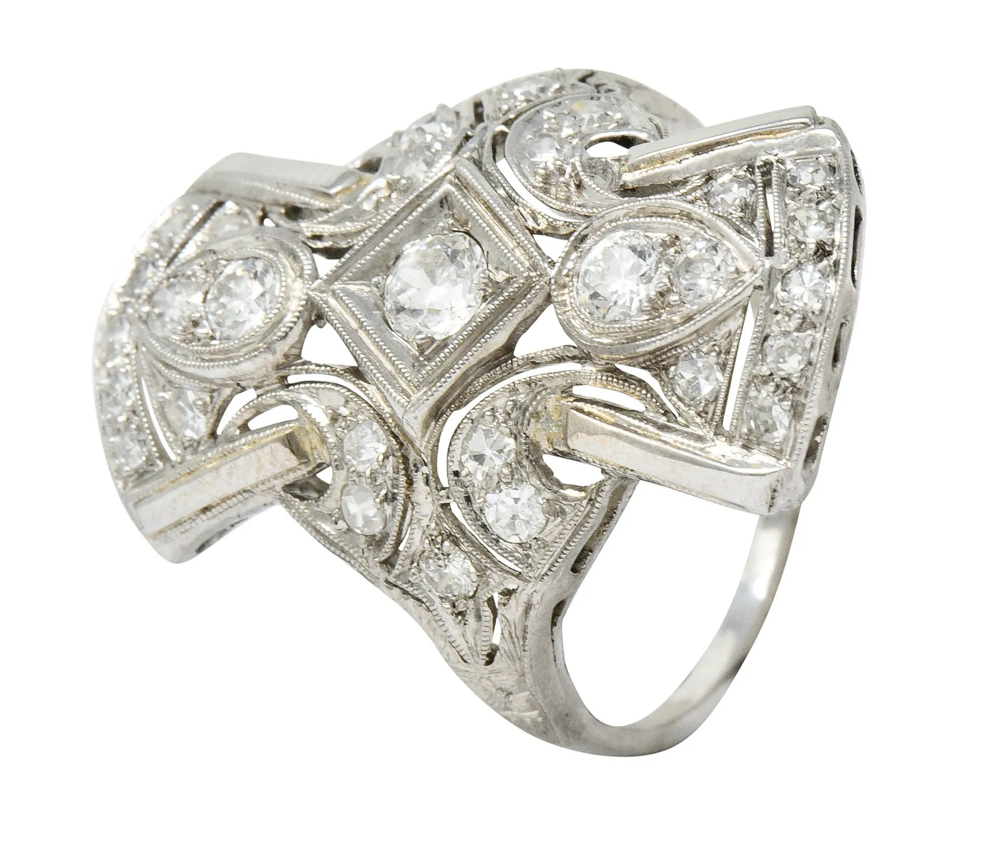 Art Deco 1.00 CTW Diamond Platinum Flared Dinner Ring Circa 1930