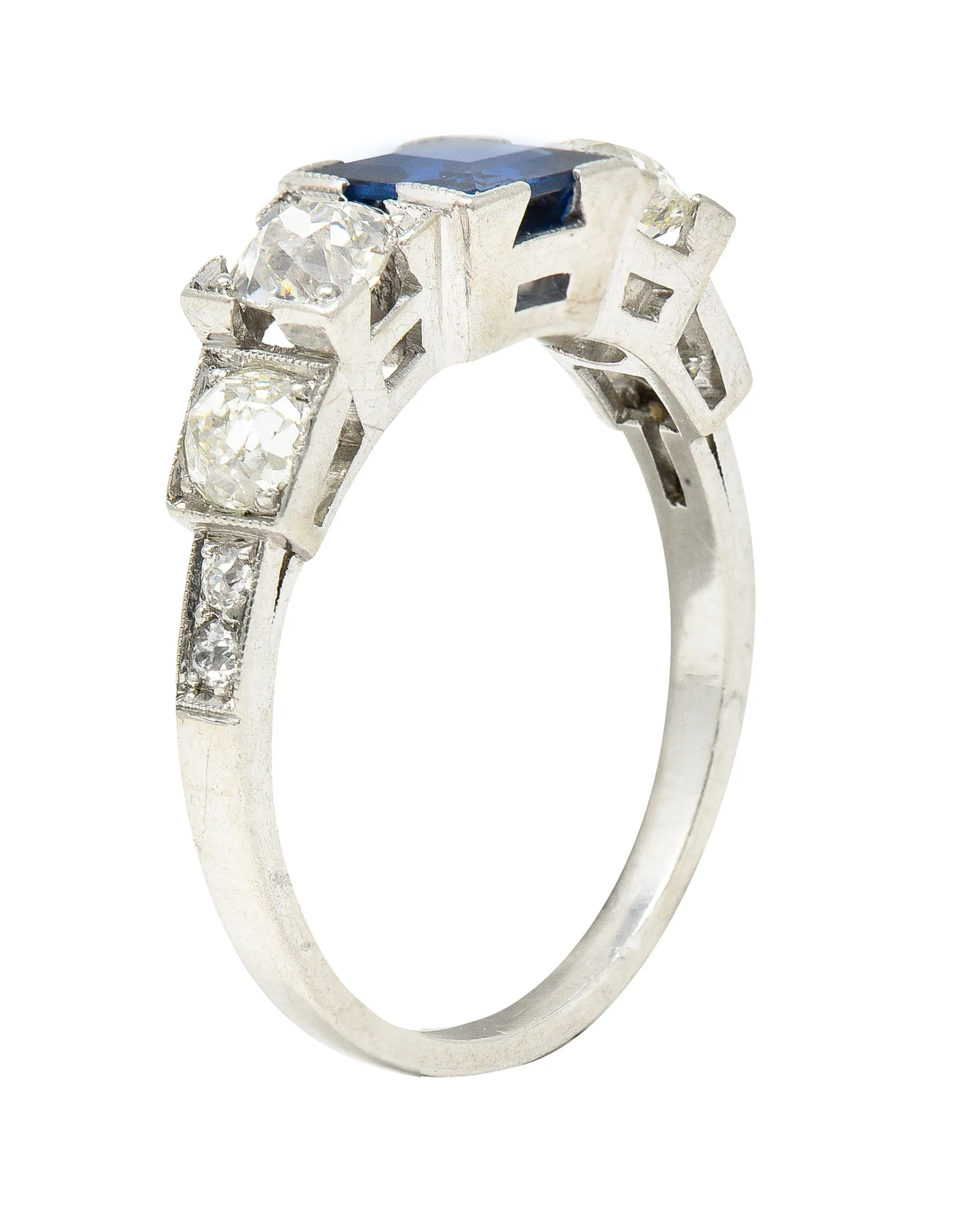 Art Deco 2.15 CTW Sapphire Diamond Platinum Five Stone Engagement Ring