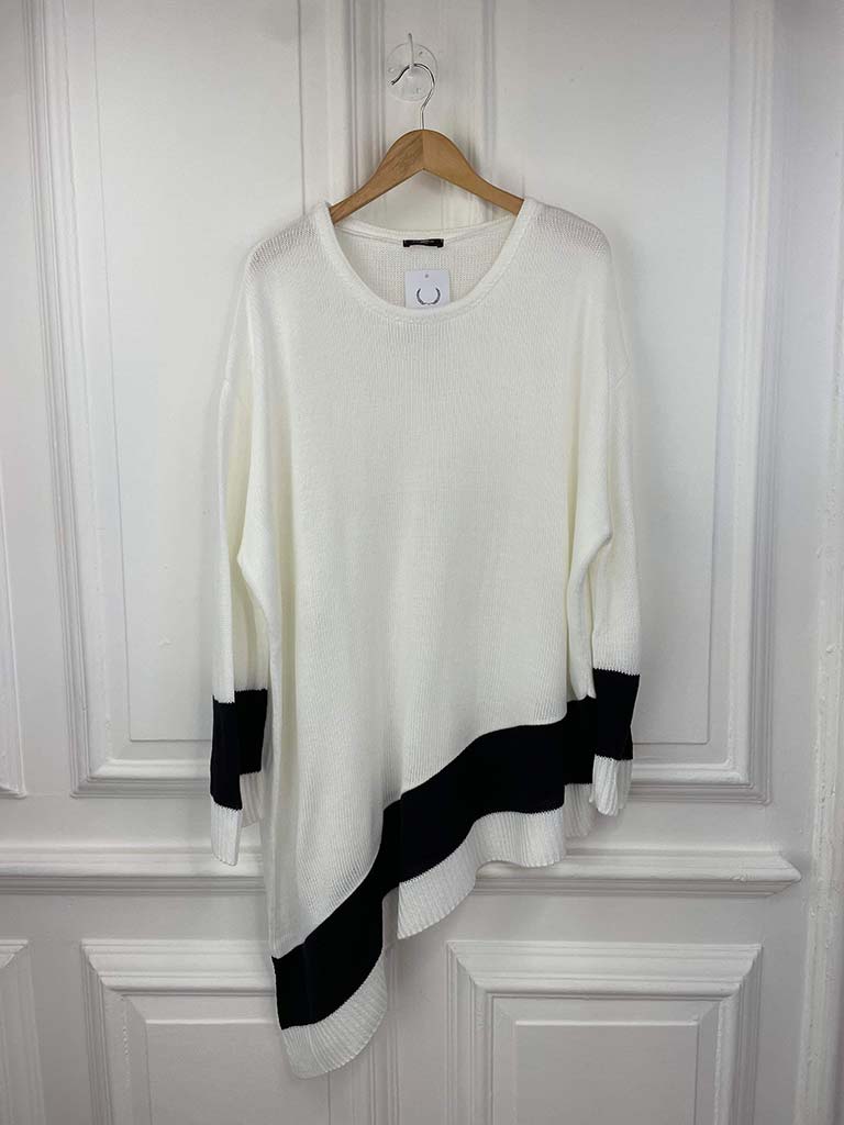 Asymmetric Block Stripe Knit - White