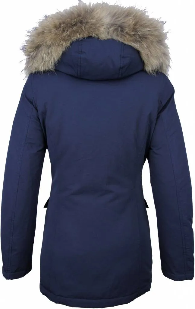 Beluomo Fur Collar Coat - Women's Winter Coat Wooly Long - Parka Stitch Pockets - Blue