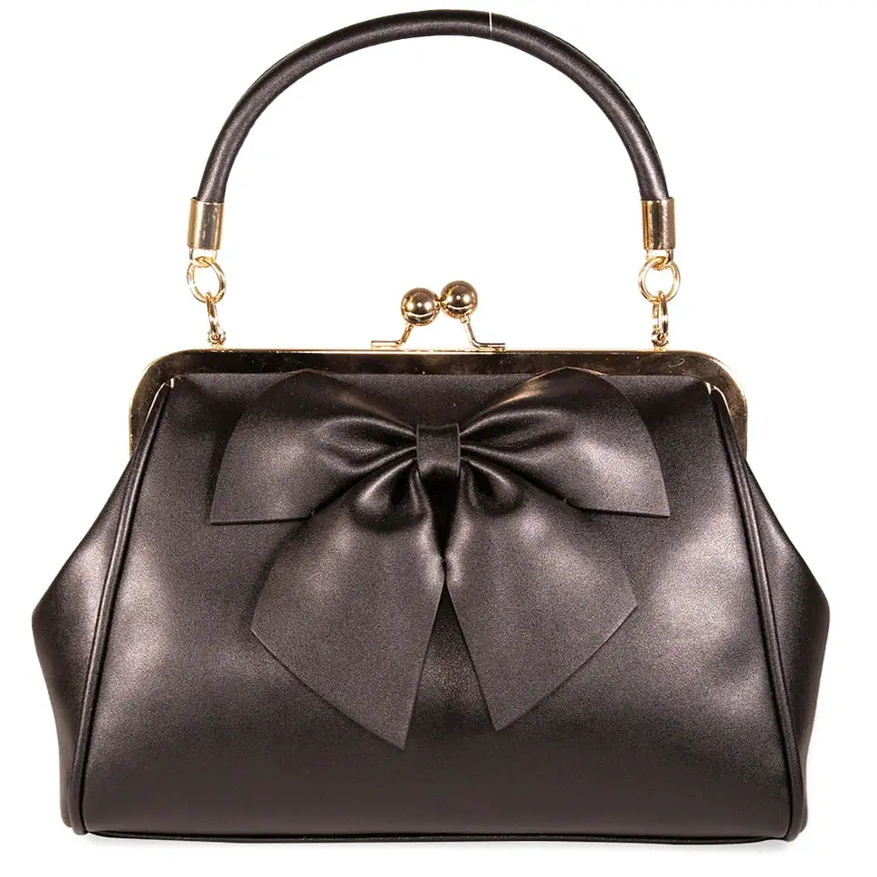 Black Retro Bow Handbag With Shoulder Strap