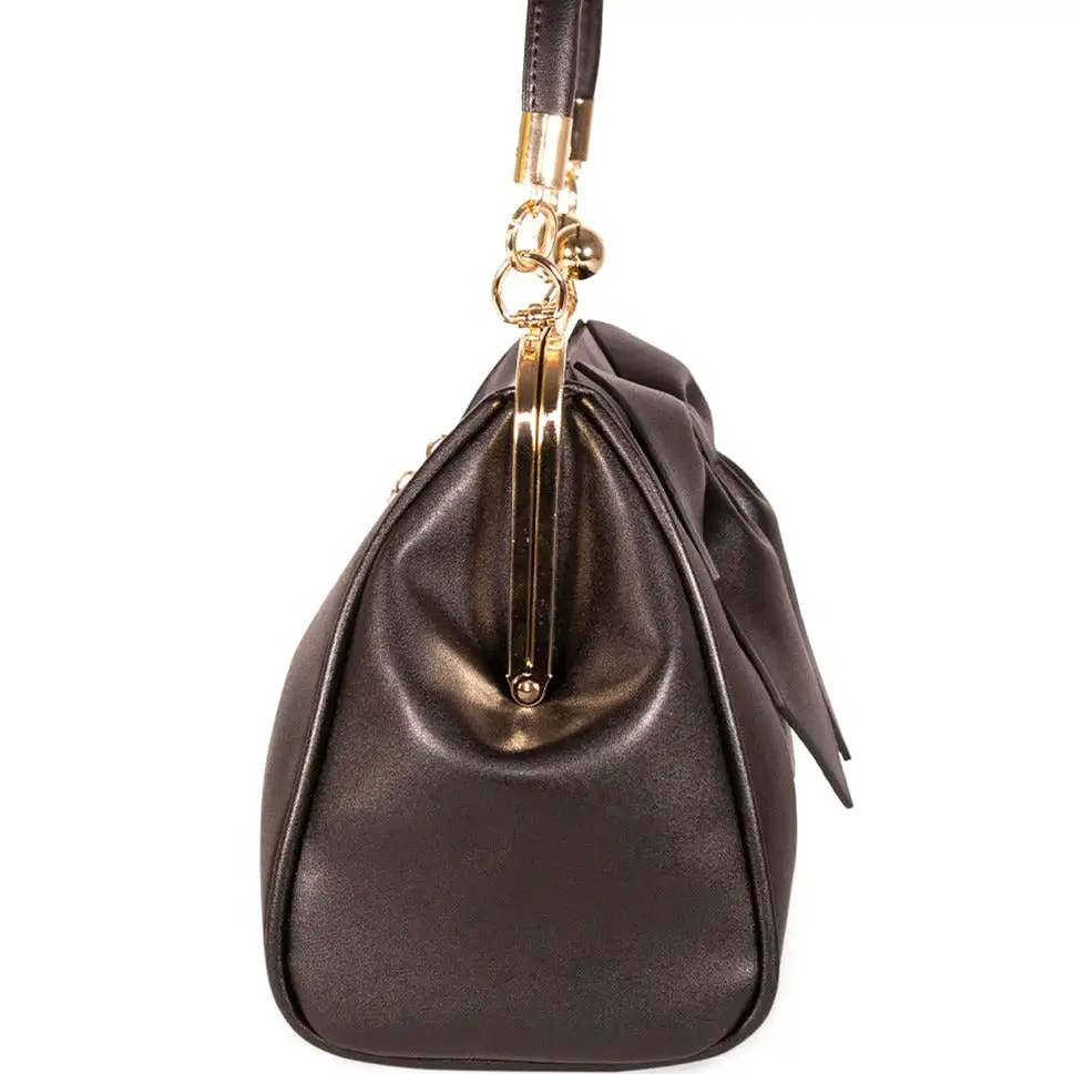 Black Retro Bow Handbag With Shoulder Strap