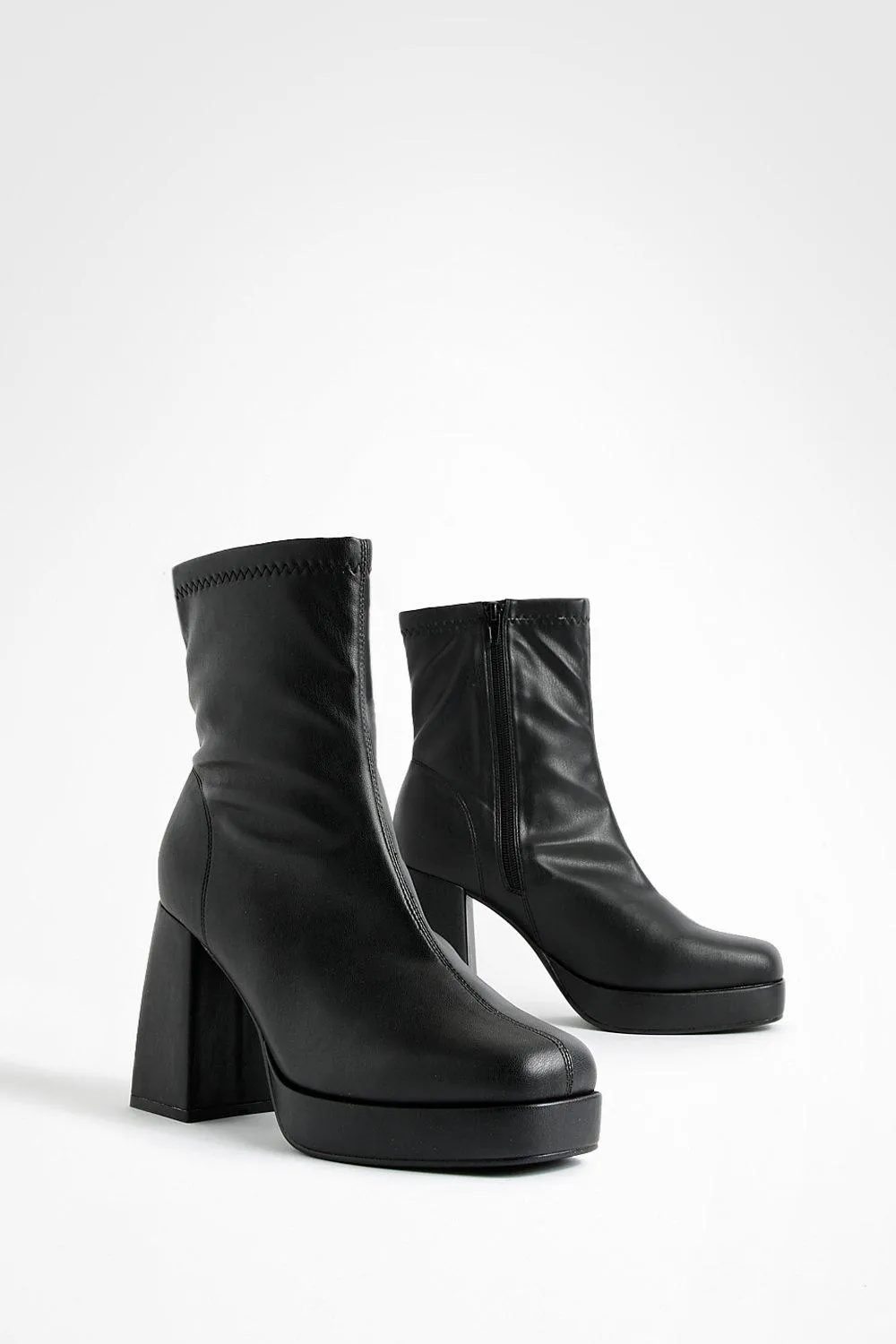 Block Heel Platform Sock Boots