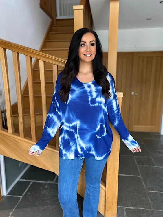 Blue V Neck Tie Dye Knit Sandra