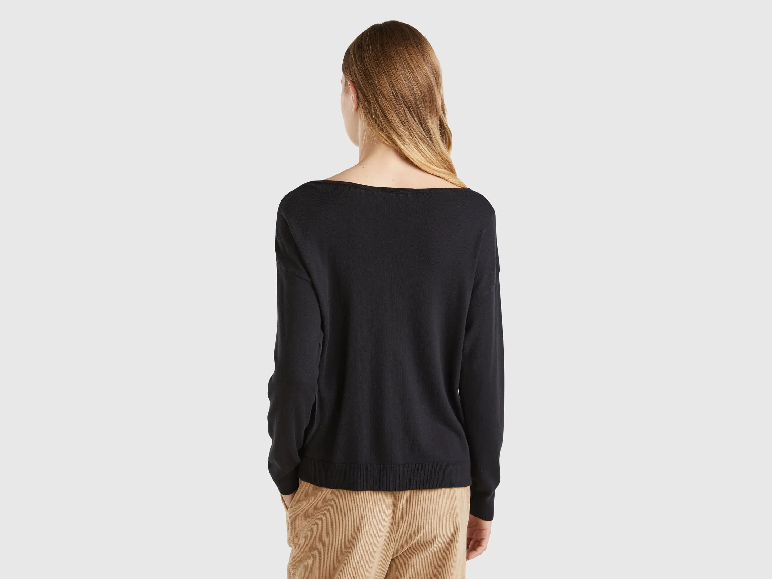 Boat neck sweater - Black | Benetton