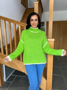 Bright Green Blanket Stitch High Neck Kia