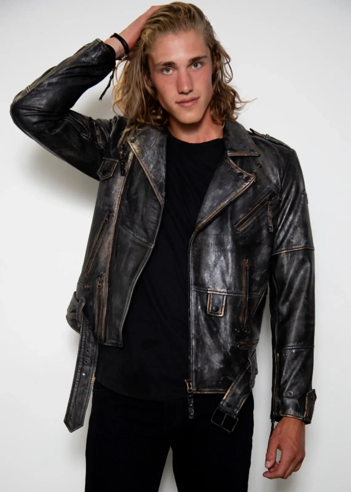 Buy Hand-Painted Bronze Zippered Leather Jacket | Luca Designs