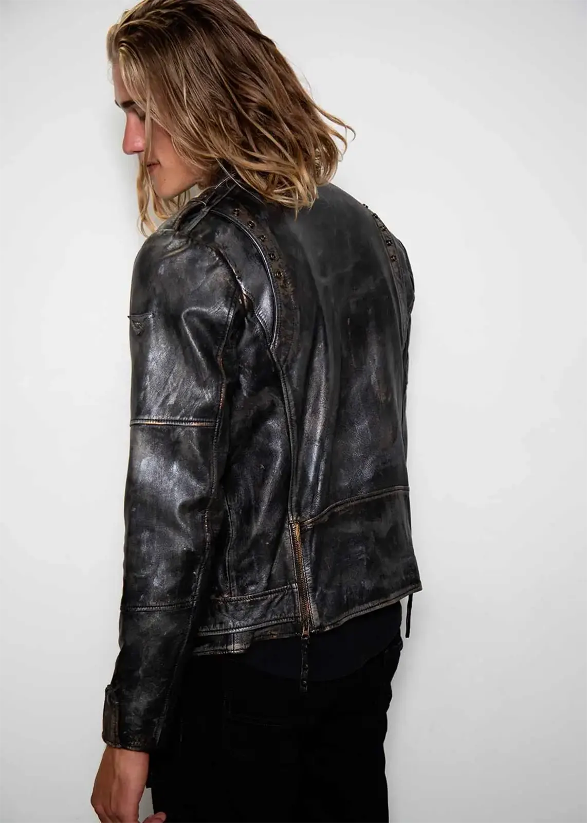 Buy Hand-Painted Bronze Zippered Leather Jacket | Luca Designs