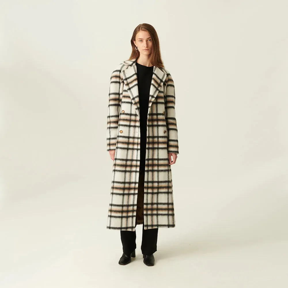 Cabrina Check Heavy Wool Oversized Coat (Light Grey Black Check)