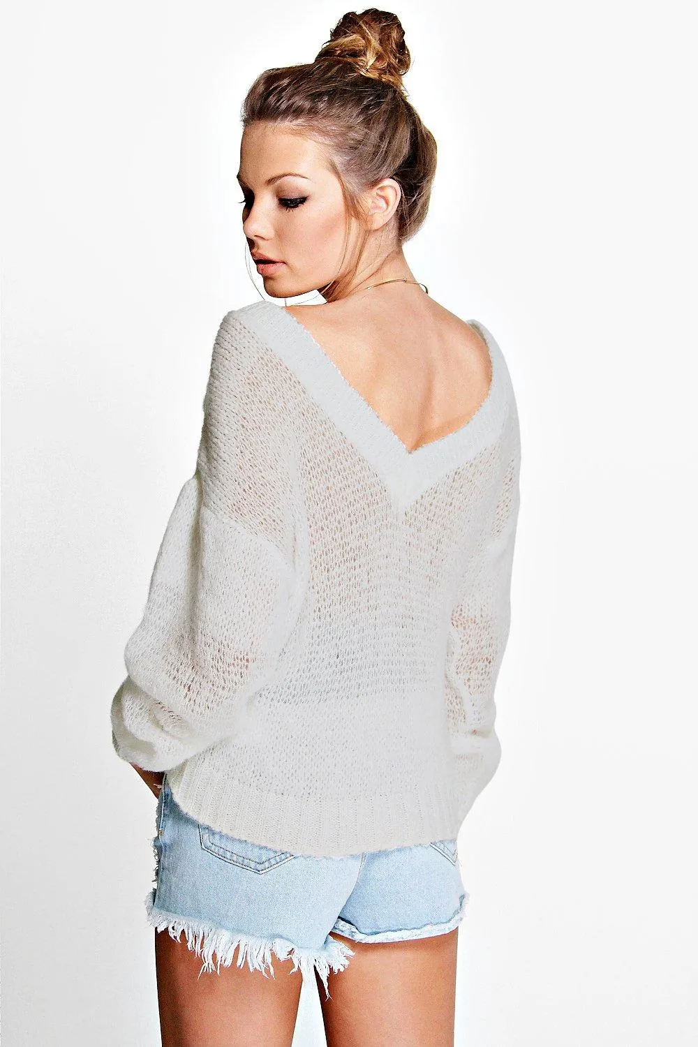 Christine Open Net Drop Back V Back Sweater