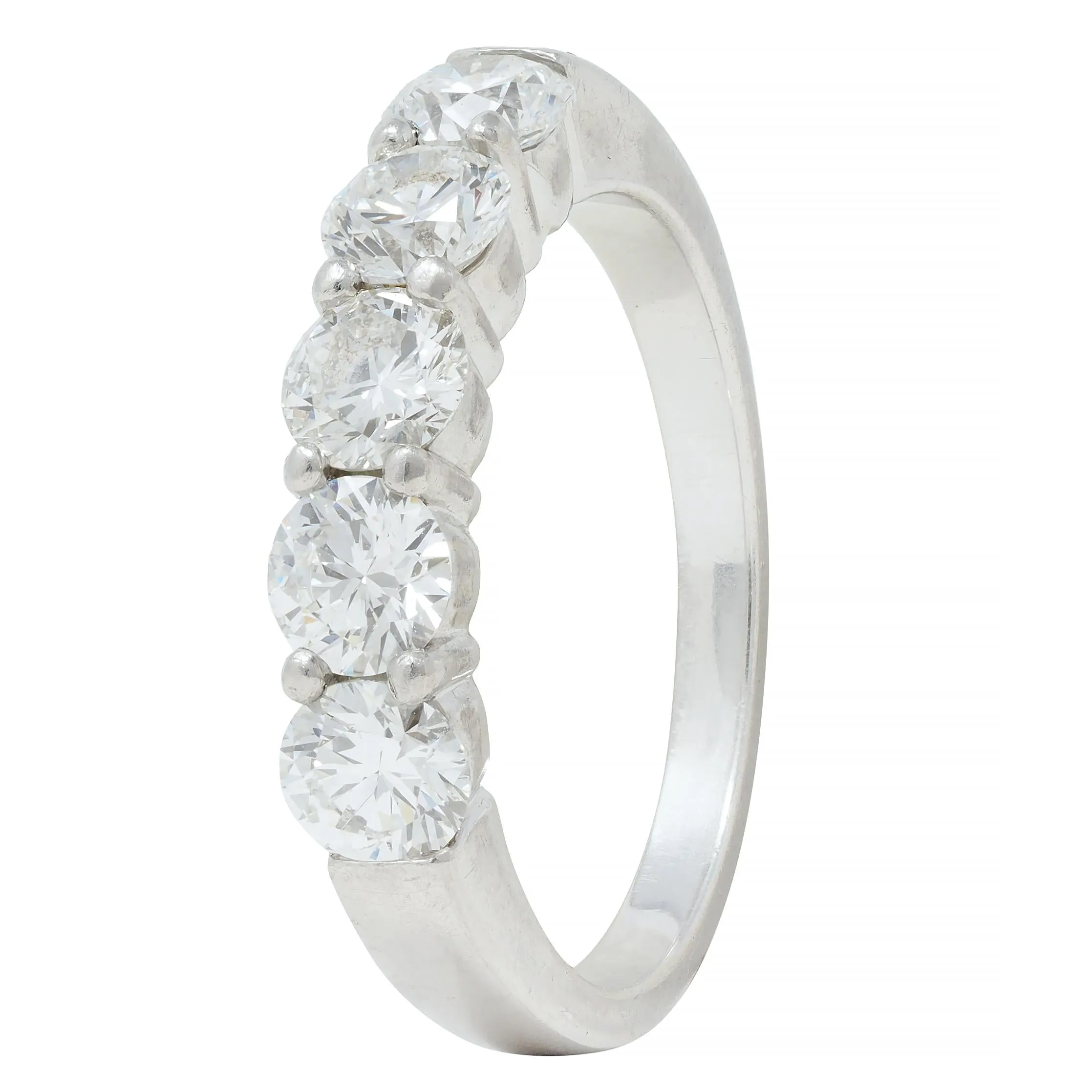 Contemporary 1.25 CTW Diamond Platinum Five Stone Wedding Band Ring