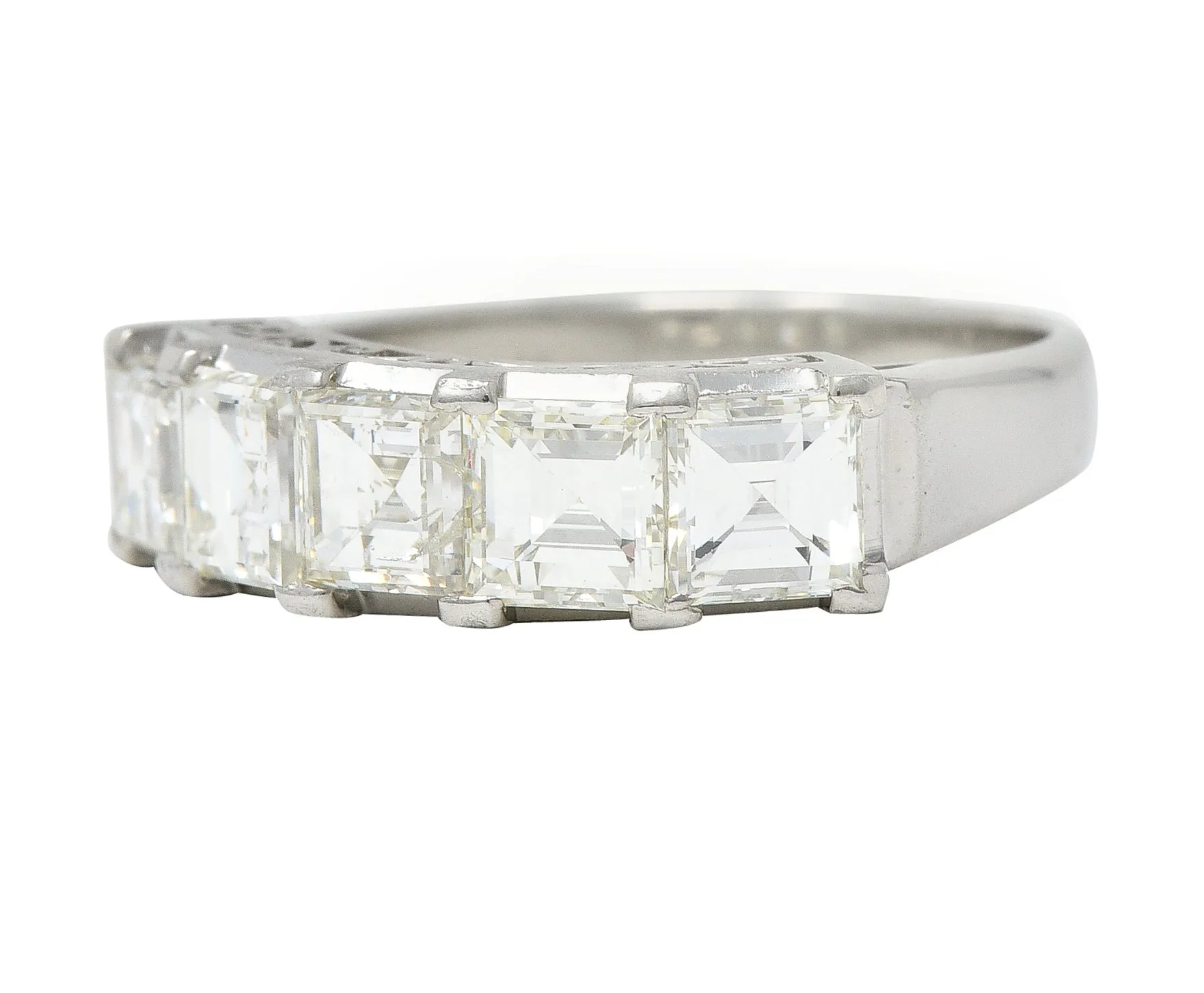 Contemporary 3.03 CTW Square Step Cut Diamond Platinum Scrolling Five Stone Band Ring