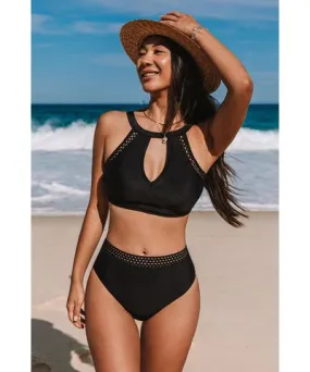 Cupshe Black Cutout Bikini Top & High-Rise Bottoms Set