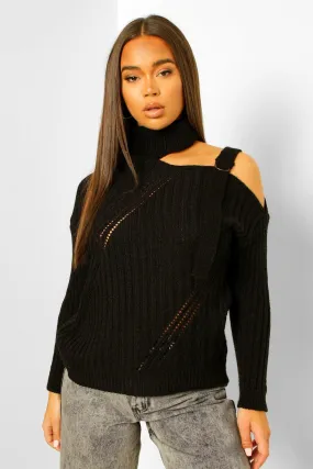 Cut Out D Ring Cable Sweater