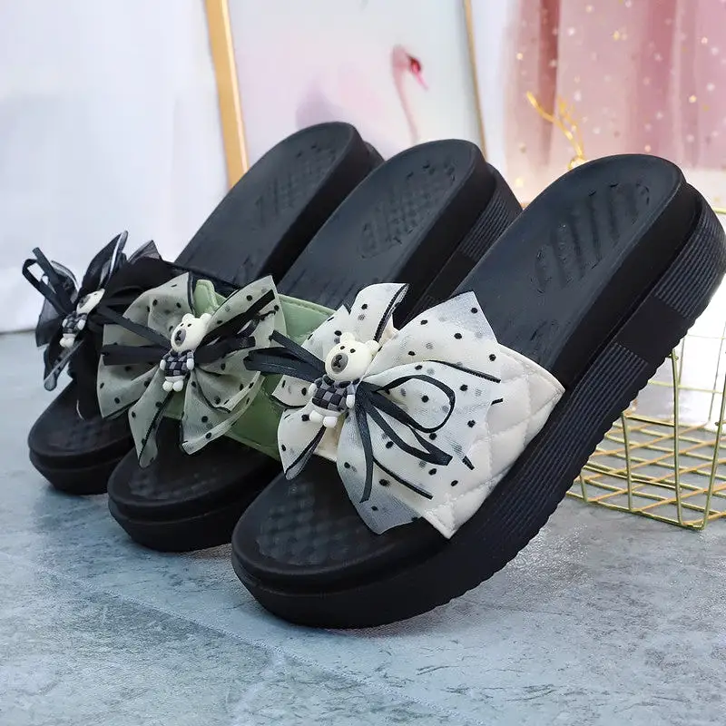 Cute Black Summer Bow with Bear Sandals ON882