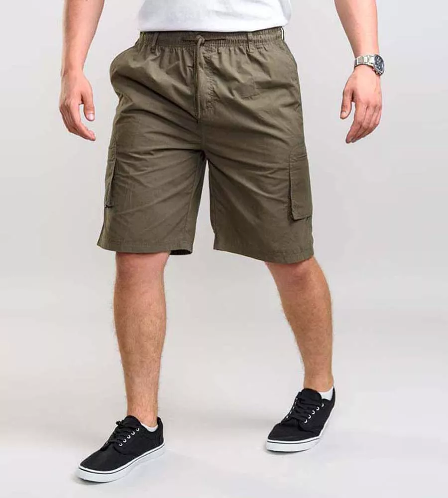 D555 Big Mens Khaki Cargo Short With Shaped Leg Pockets (NICK KHAKI)