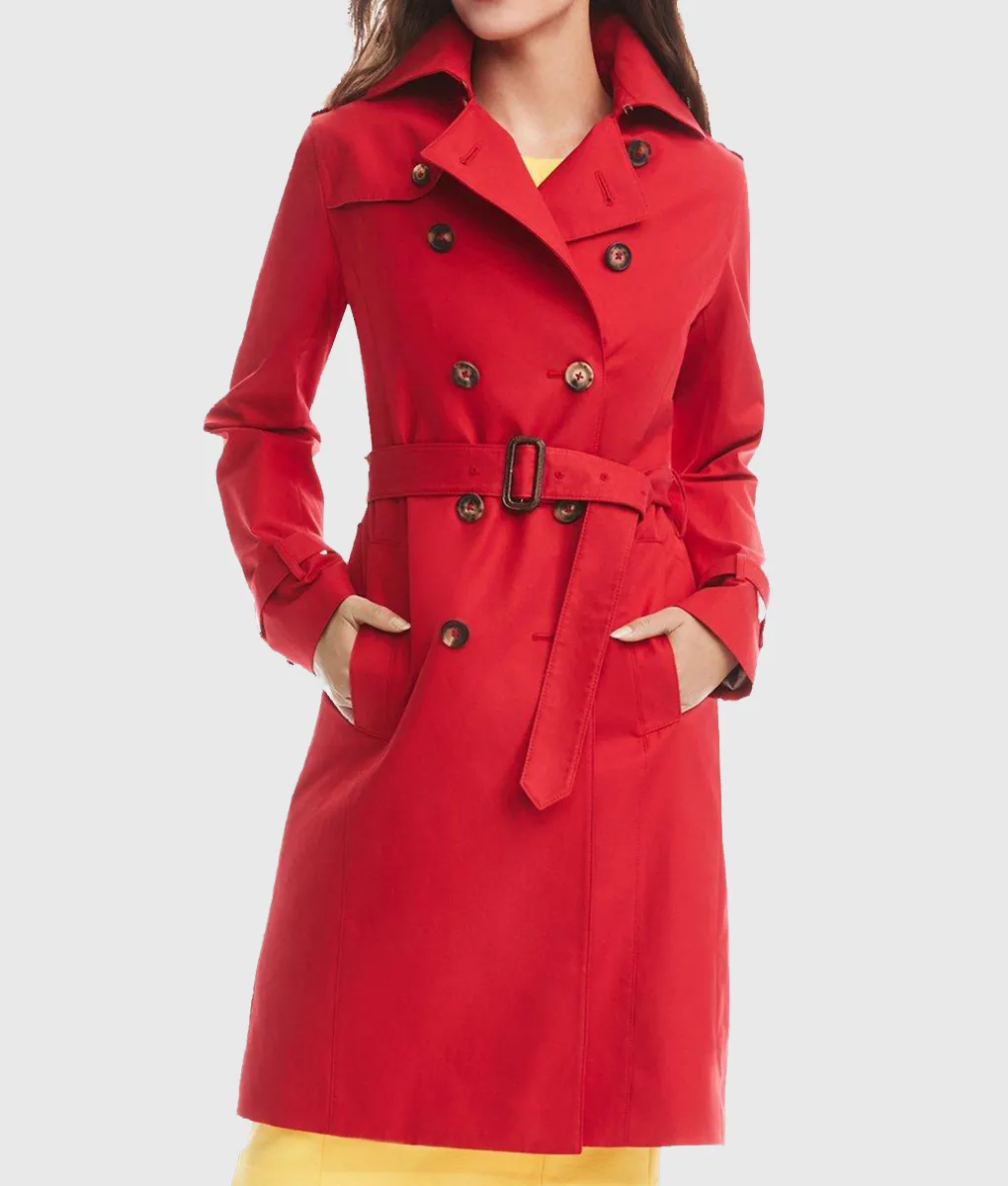 Dark Matter Amanda Coat Alice Braga Red Cotton Trench Coat | TLC UK