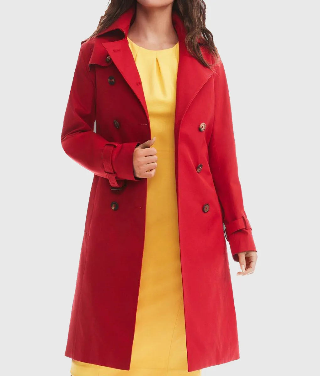 Dark Matter Amanda Coat Alice Braga Red Cotton Trench Coat | TLC UK