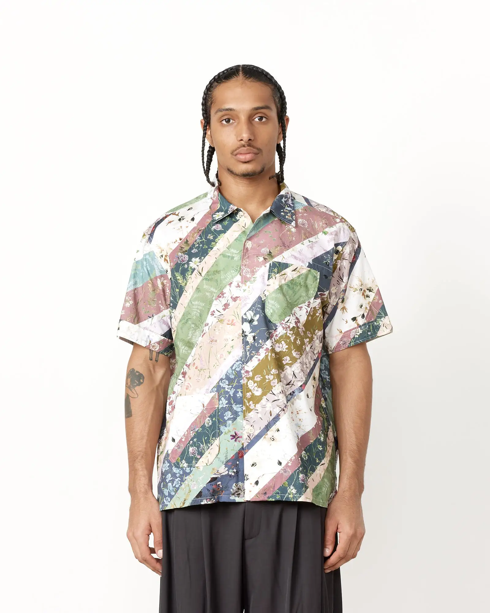 Diagonal Print Camp Shirt in Navy