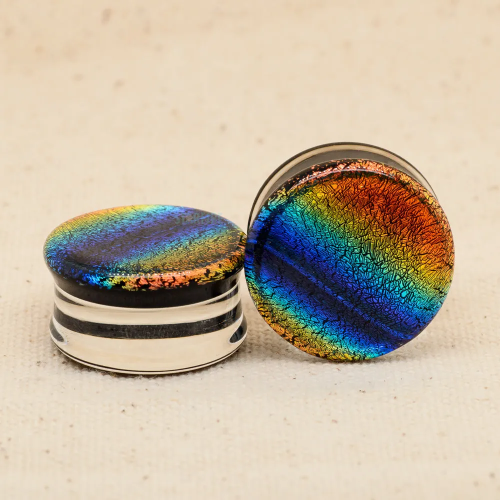 Double-Flared Glass Dichro Plugs - Rainbow (7/8)