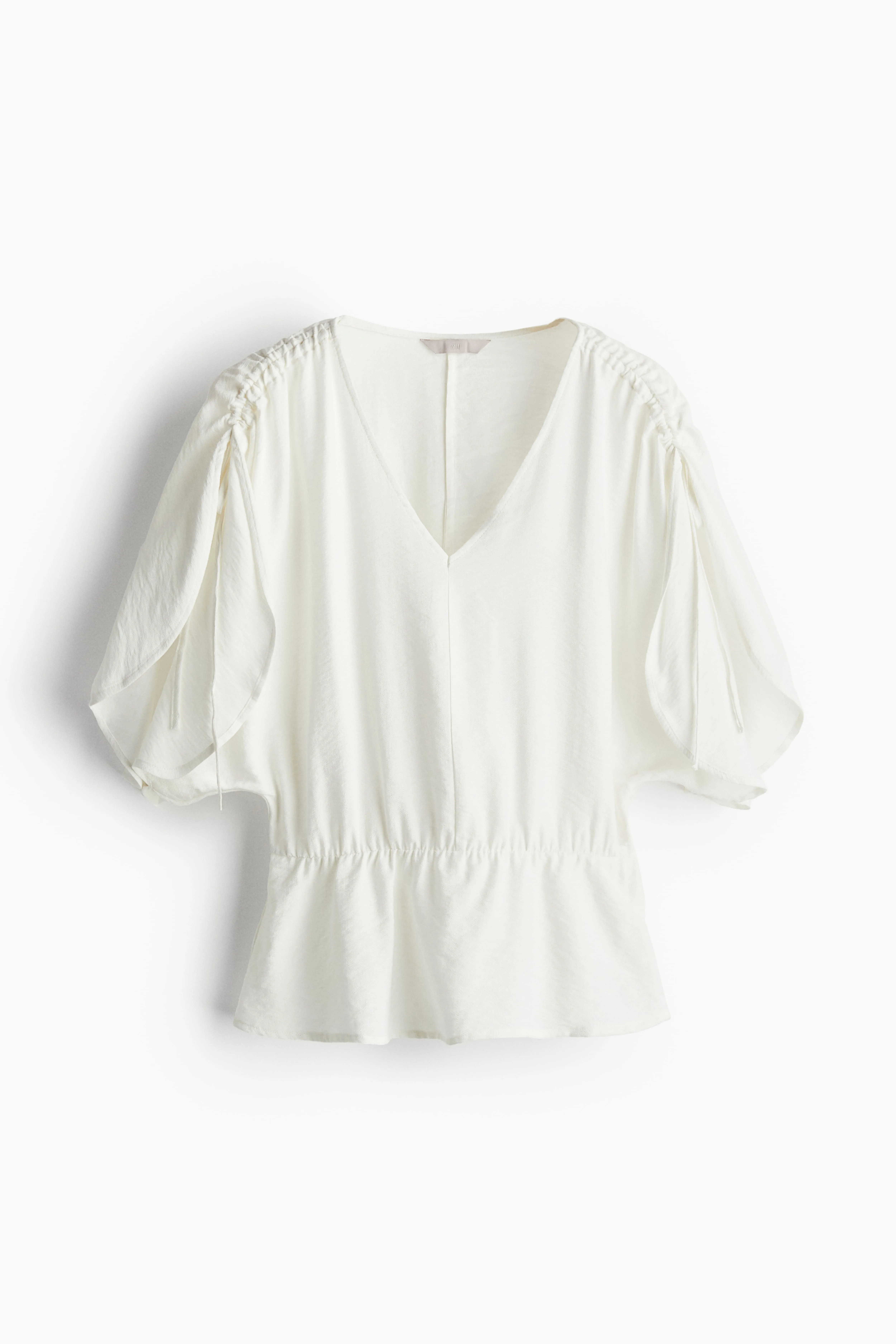 Drawstring-detail blouse - V-neck - Short sleeve - White - Ladies | H&M GB