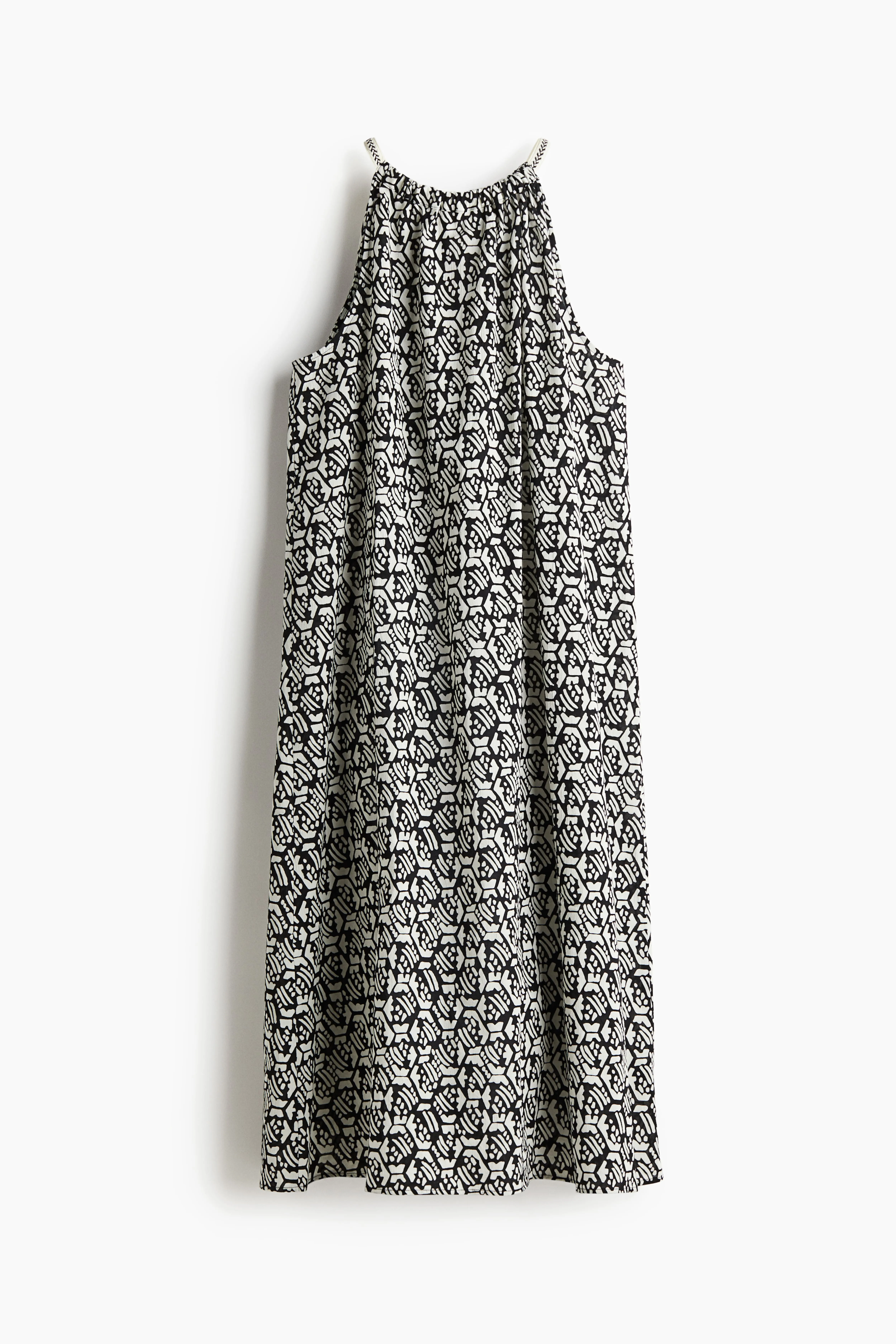 Drawstring-detail cotton dress - Round neck - Sleeveless - Black/Patterned - Ladies | H&M GB