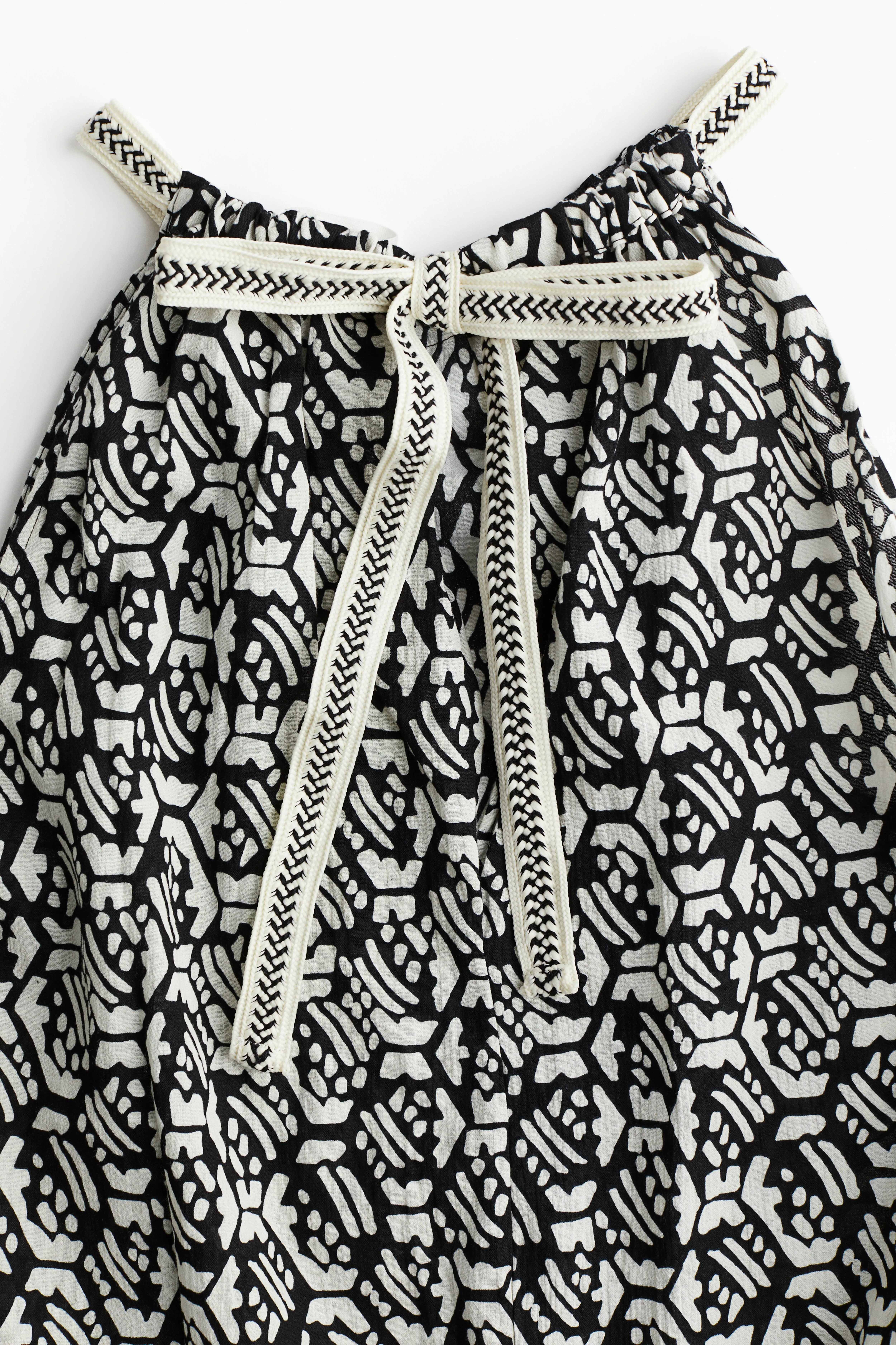 Drawstring-detail cotton dress - Round neck - Sleeveless - Black/Patterned - Ladies | H&M GB