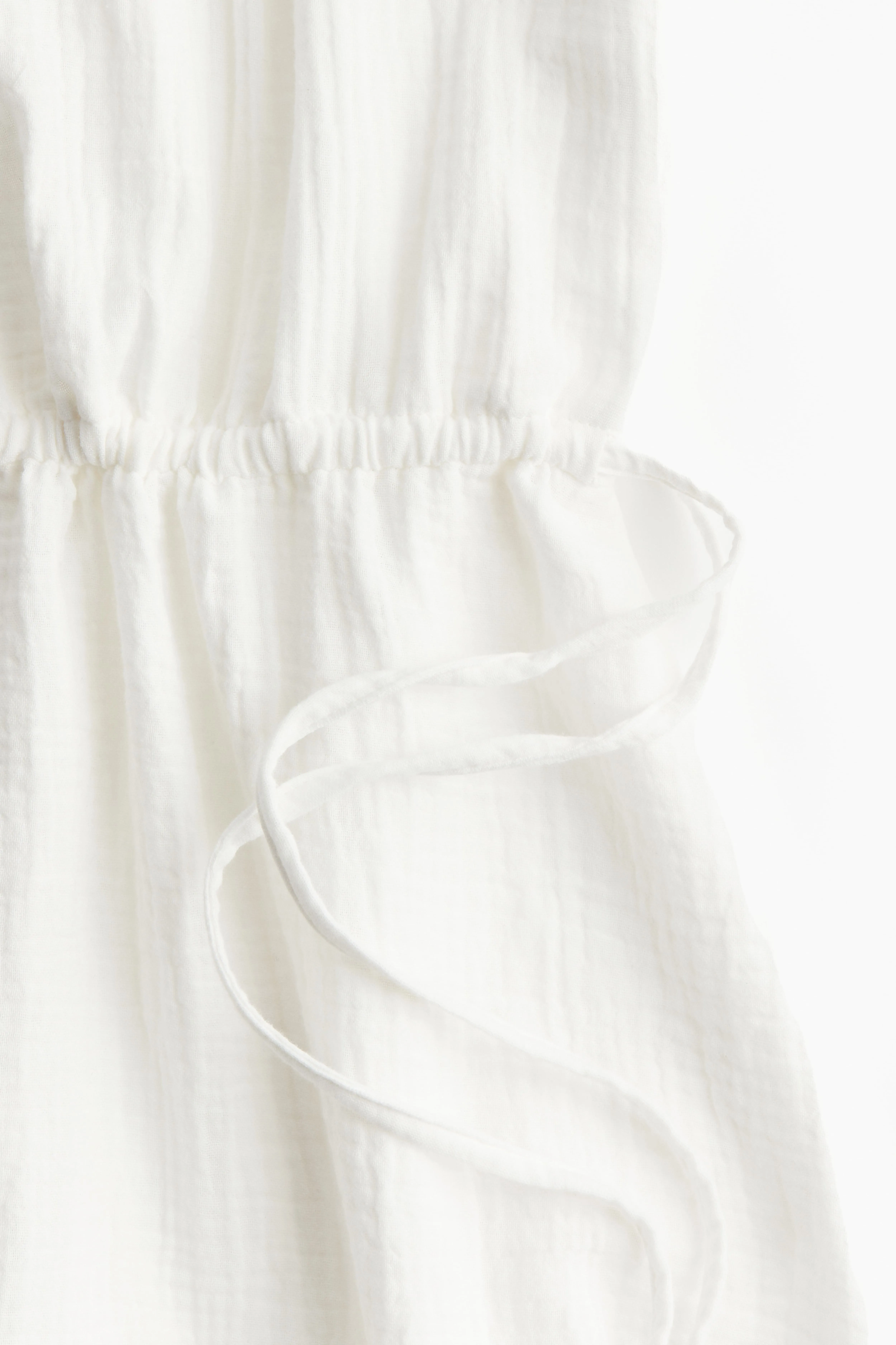 Drawstring-waist cotton dress - Deep neckline - Short sleeve - White - Ladies | H&M GB