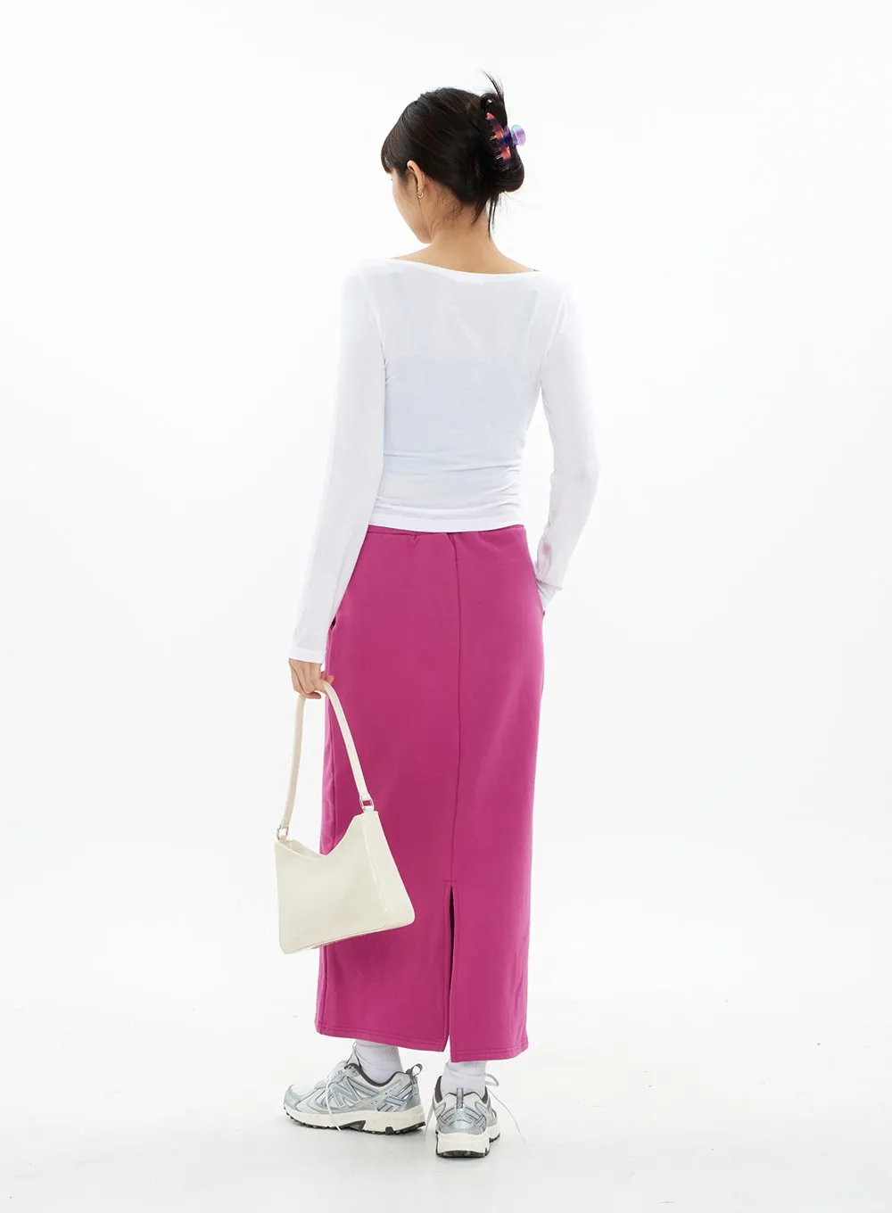 Drawstring Waist Maxi Sweat Skirt CA05