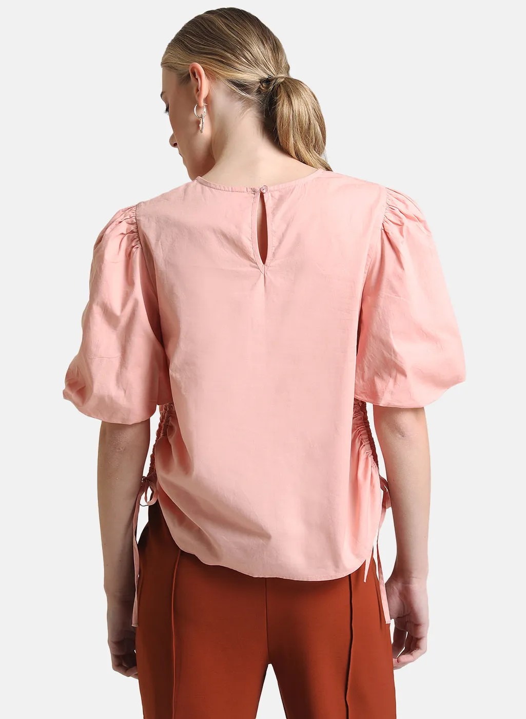 Embellished Top With Drawstring Cutout Detail