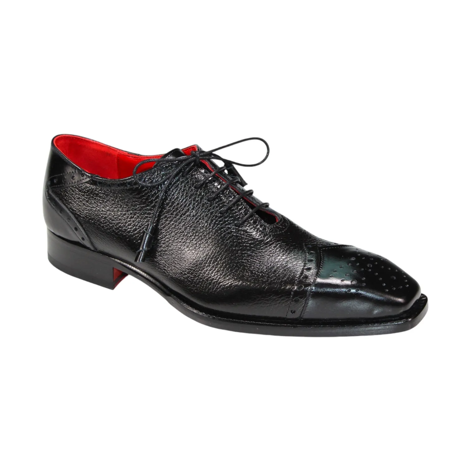 Emilio Franco Bosco Men's Shoes Black Calf/Deer Leather Oxfords (EF1204)