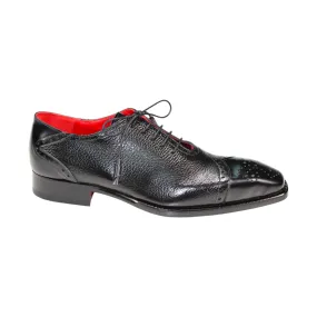 Emilio Franco Bosco Men's Shoes Black Calf/Deer Leather Oxfords (EF1204)