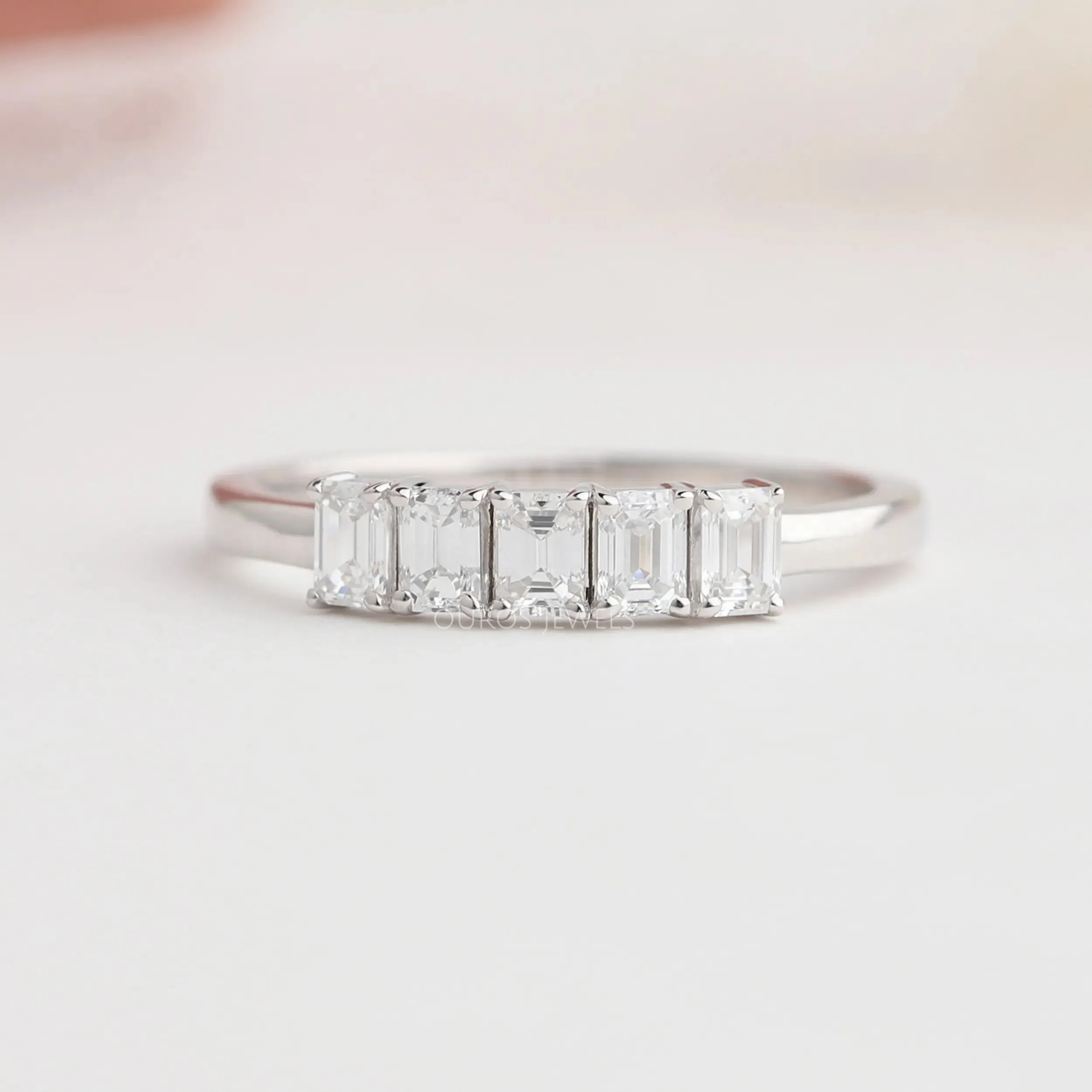 Five & Seven Stone Emerald Cut Lab Grown  Diamond  Wedding Band