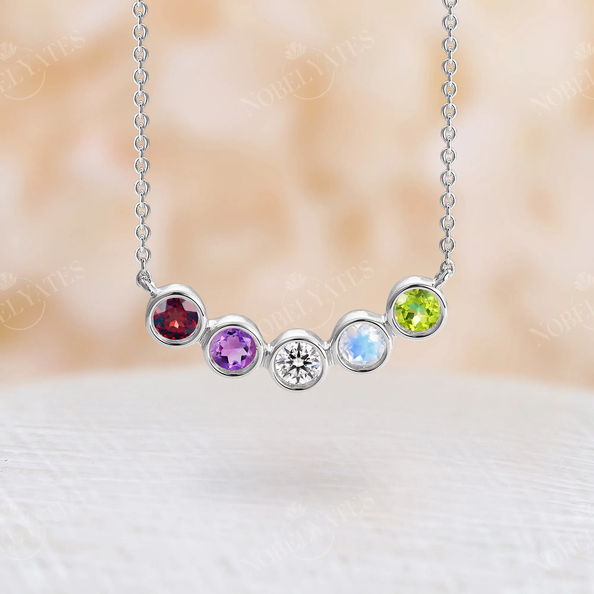 Five Stones Family Necklace Custom Birthstone Pandant