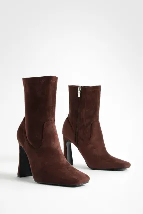 Flare Heel Pointed Toe Sock Boots