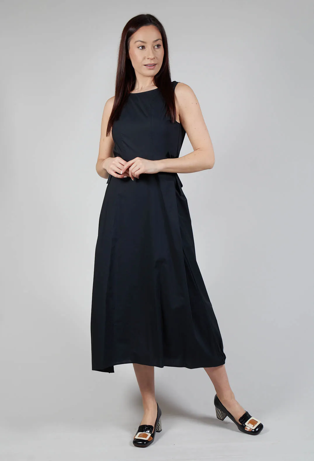 Flared Poplin Dress in Black