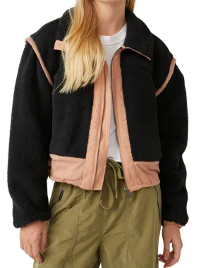 Free People Courtside Fleece Jacket in Black/Peach Bark Combo